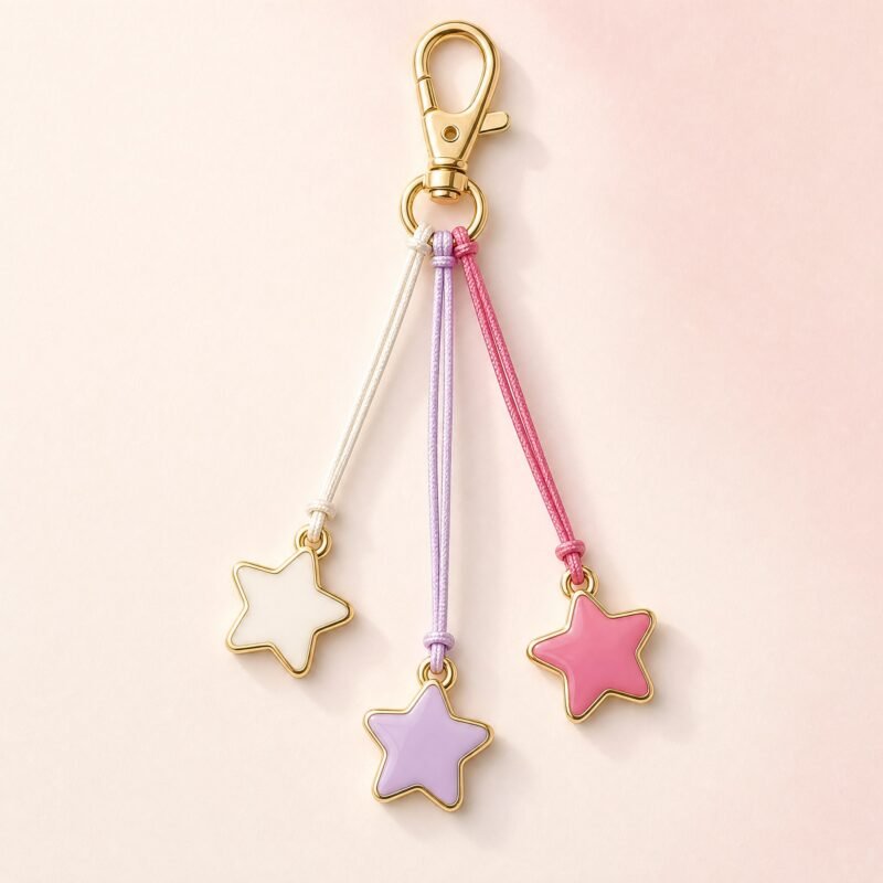 Star Drop Charm Trio — Three enamel star charms on cords of different lengths.