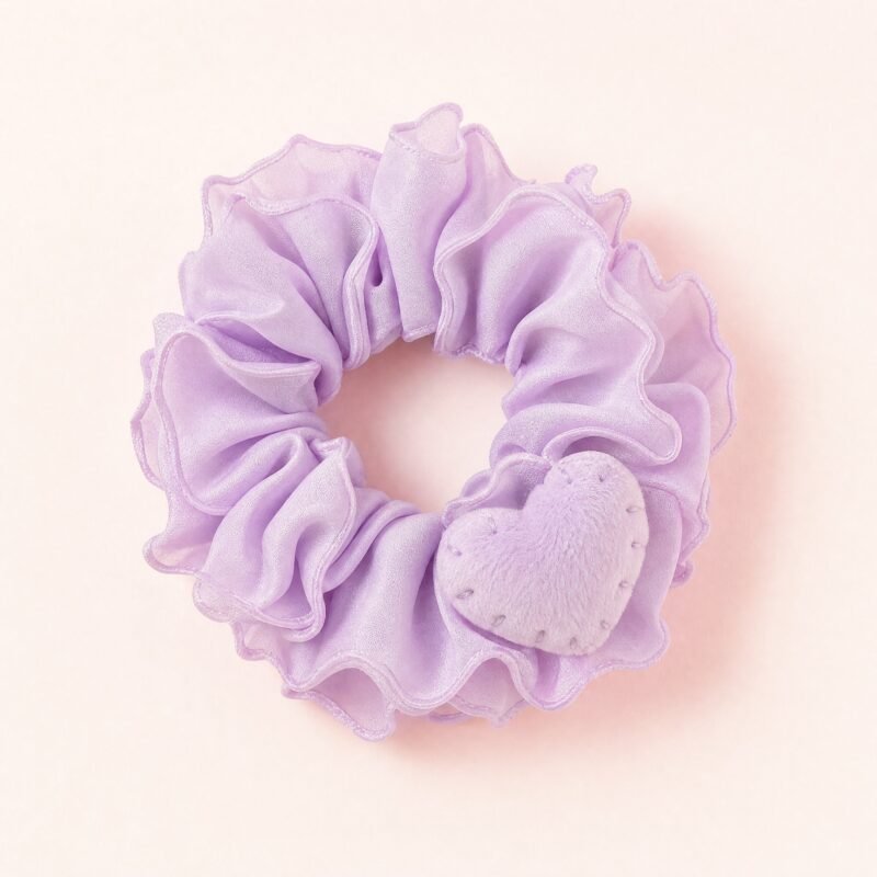 Hair Charm Scrunchie — A frilled scrunchie with a small plush charm sewn to the band.