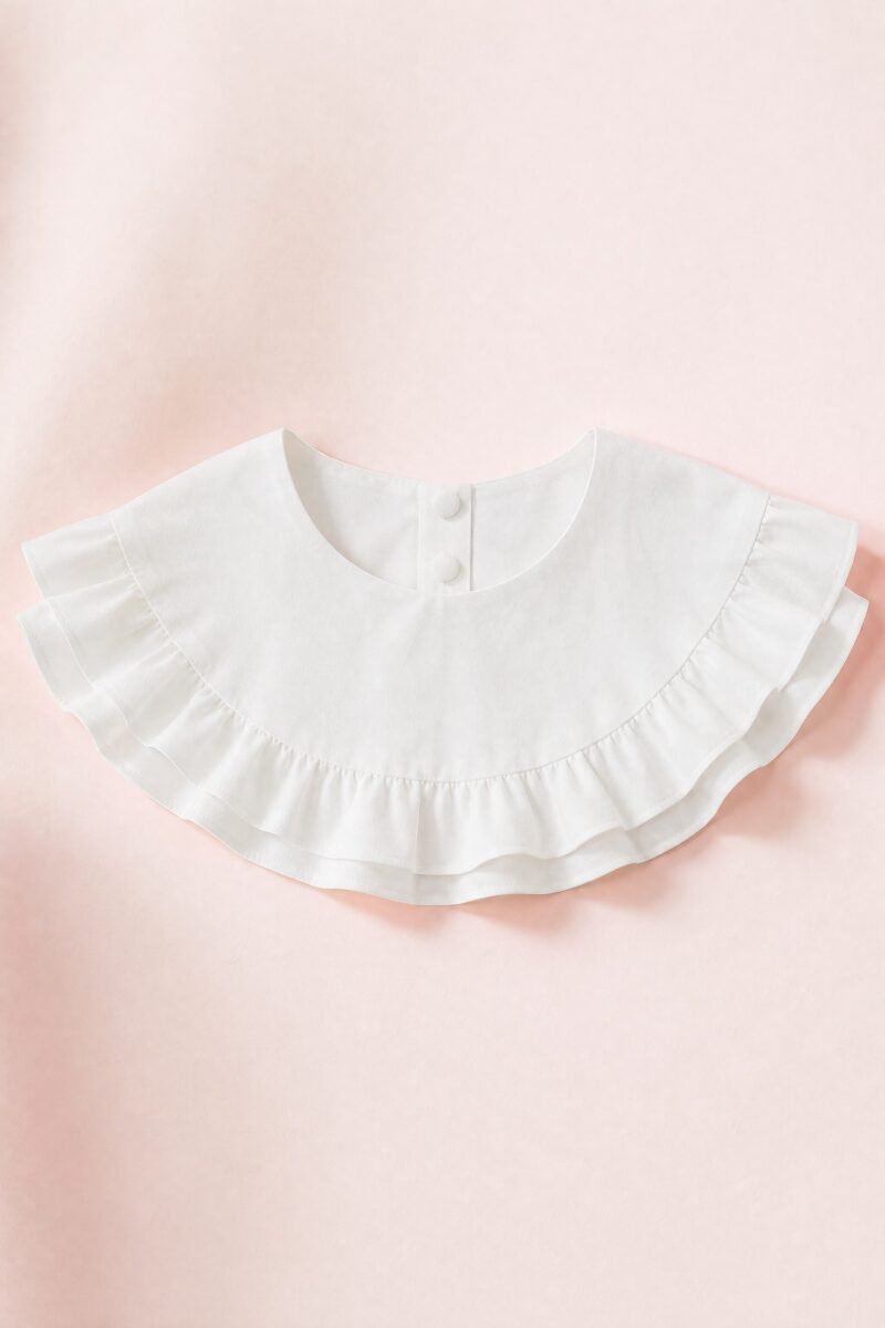 Double Frill Collar — Two rows of poplin frill, milk white, buttons at the back.