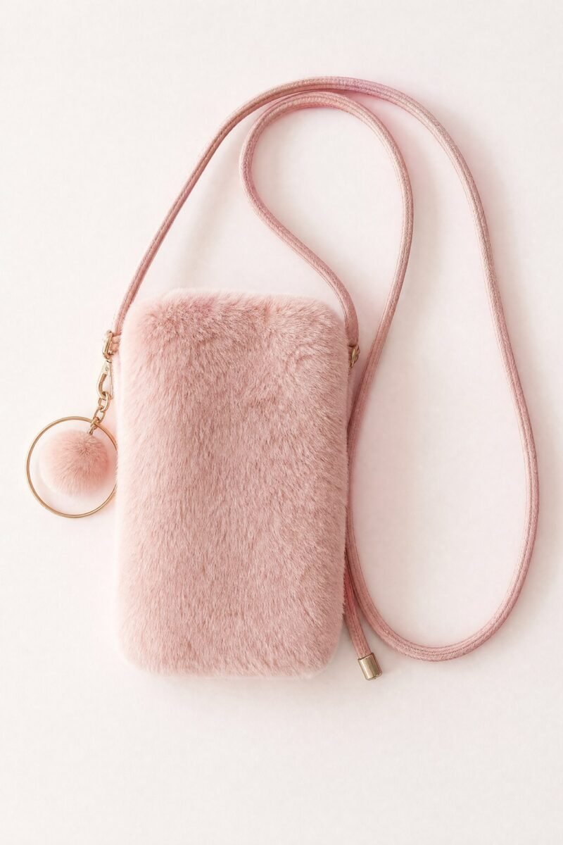Tiny Plush Phone Bag — Fits a phone and a card, nothing else. That is the point.